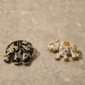Elegant Elephant Brooch Set - Black and White